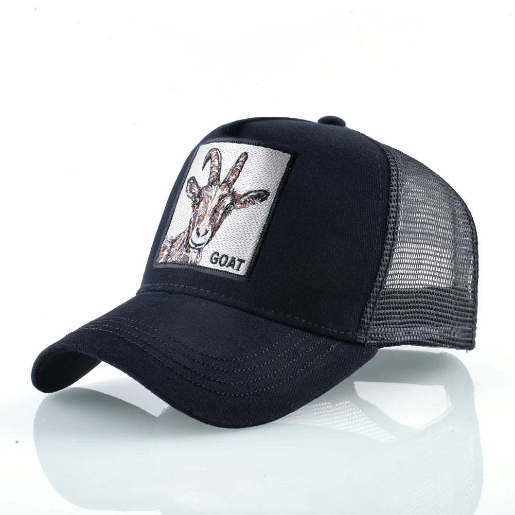 Unisex Black Baseball Cap With Animals Embroidery Patch For Men Women Fashion Snapback Hip Hop Trucker Hat Adjustable Breathable