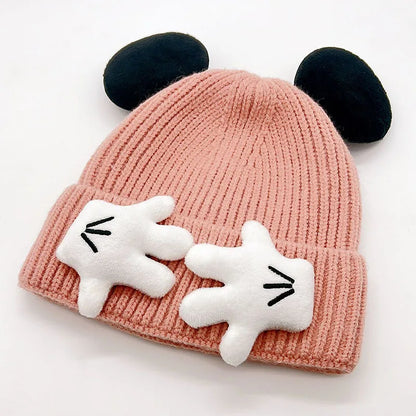 2025 Cute Mouse Ear Knitted Hat For Children Baby Cartoon Winter Thickened Warm Woolen Pullover Cap Gift for Kids