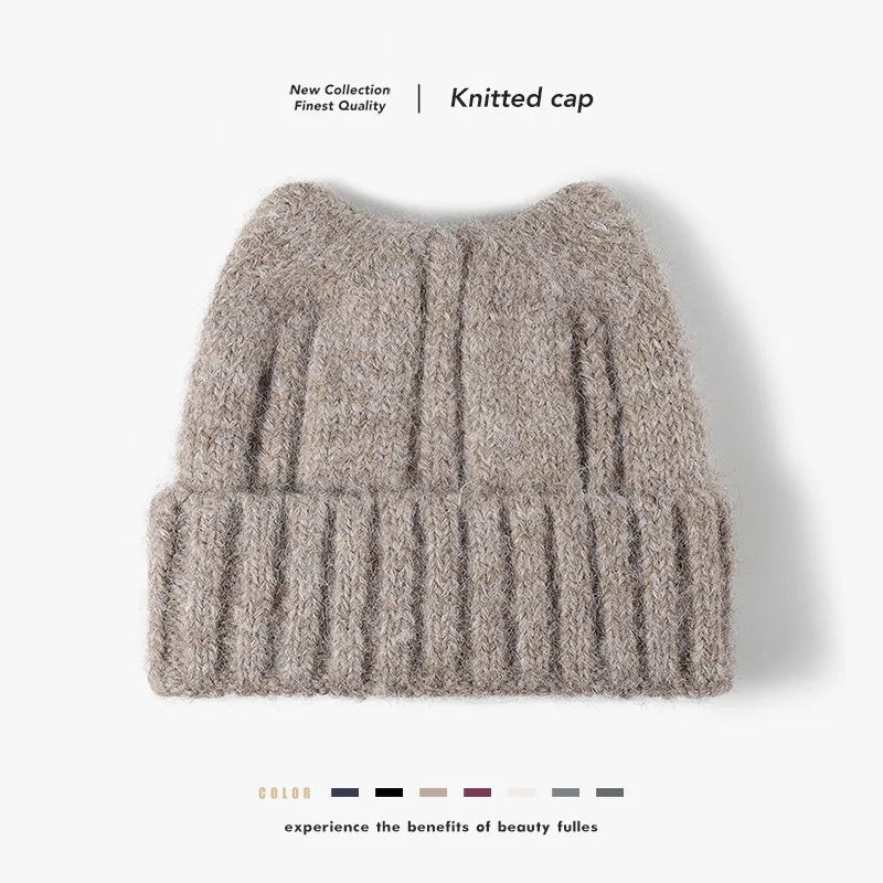 New Cool Autumn Winter Women Thick Wool Cute Beanie Hat Cat Ear High Quality Outdoor Warm Knitted Beanie Cap Hat For Women