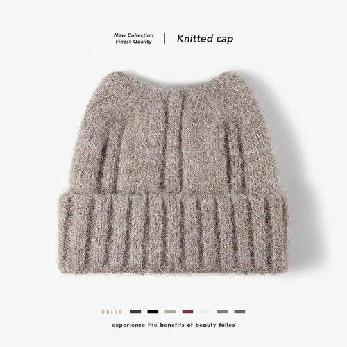 New Cool Autumn Winter Women Thick Wool Cute Beanie Hat Cat Ear High Quality Outdoor Warm Knitted Beanie Cap Hat For Women