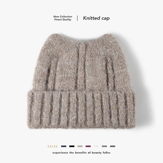 New Cool Autumn Winter Women Thick Wool Cute Beanie Hat Cat Ear High Quality Outdoor Warm Knitted Beanie Cap Hat For Women
