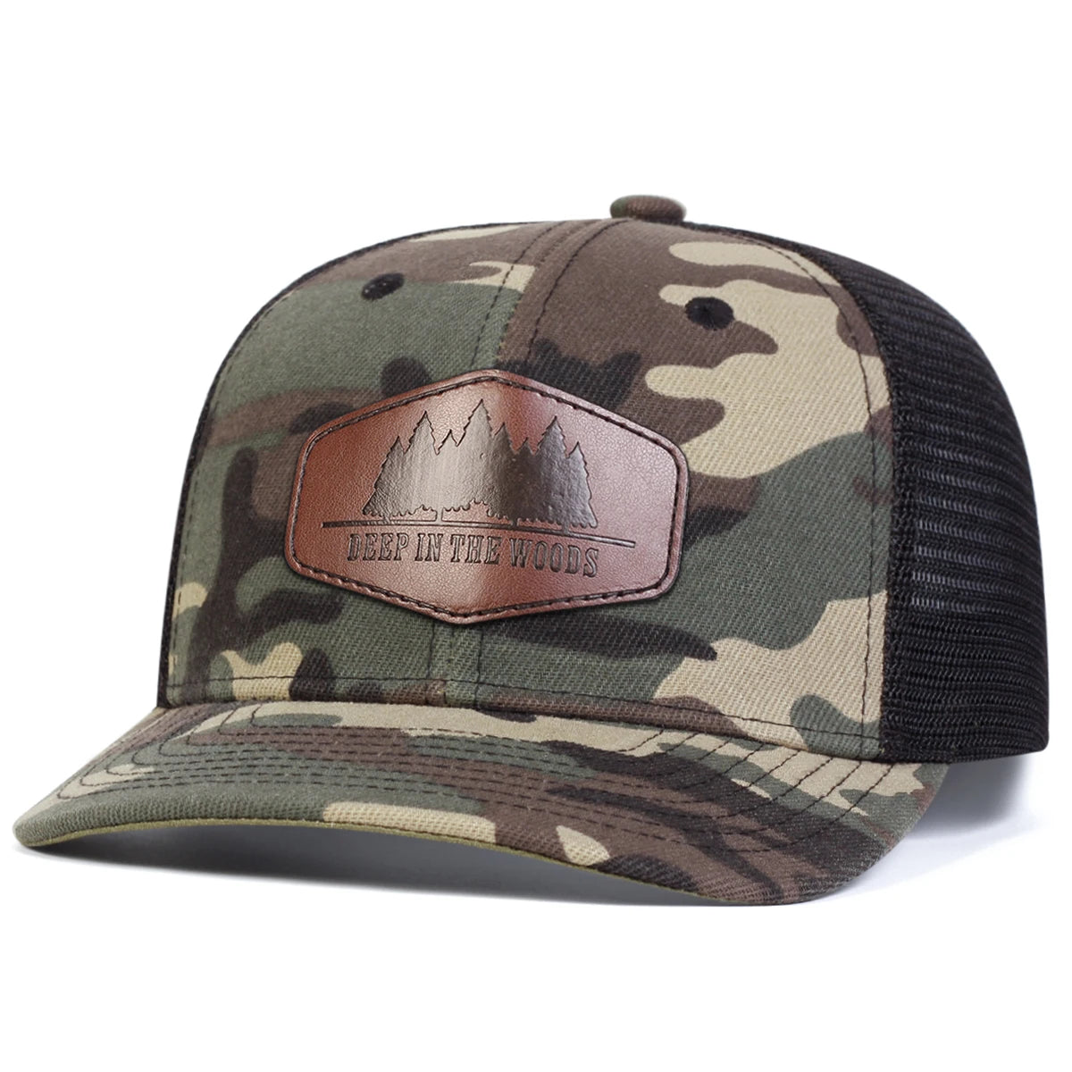 Unisex DEEP IN THE WOODS Leather Label Baseball Net Caps Spring and Summer Outdoor Adjustable Casual Hats Sunscreen Hat