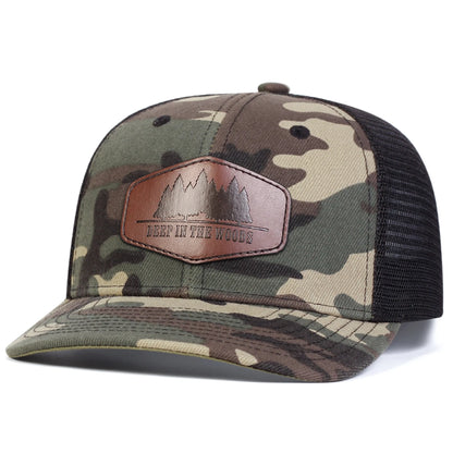 Unisex DEEP IN THE WOODS Leather Label Baseball Net Caps Spring and Summer Outdoor Adjustable Casual Hats Sunscreen Hat