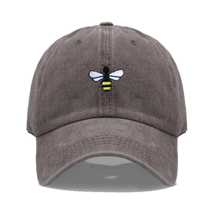 Washed Cotton Honeybee Embroidery Baseball Caps for Men Women Dad Hat Adjustable Snapback Cap Wholesale Dropshipping
