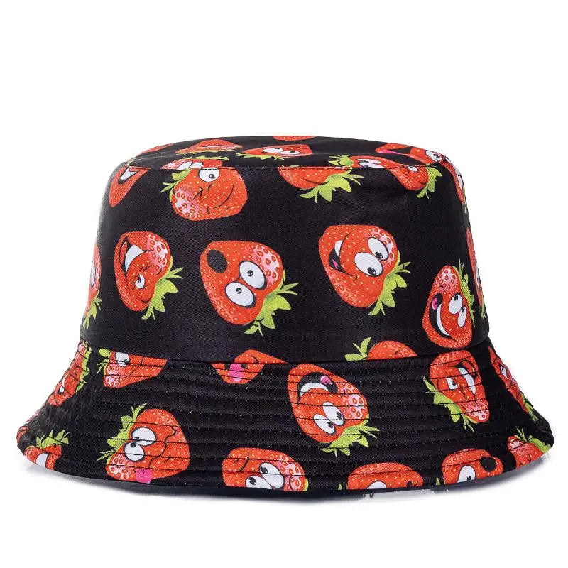 Unisex Bucket Cap Fruit Printing Hats Summer Double-sided Wear Man Women Cap Outdoor Sun Hat Classic Casual Panama Bucket Hat