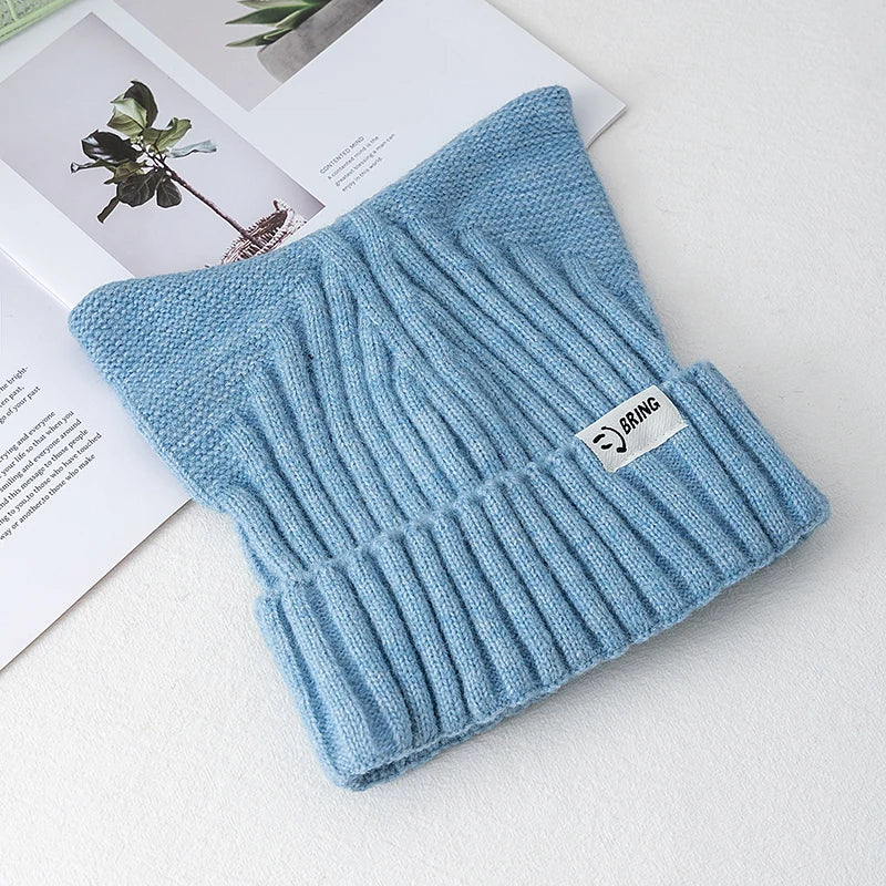 Hot Sale Cute Chic Hat Cat Ear Kpop Style Beanie Hat Sweet Autumn/Winter Hats For Women Street Simple Colors Warm Hats For Girl