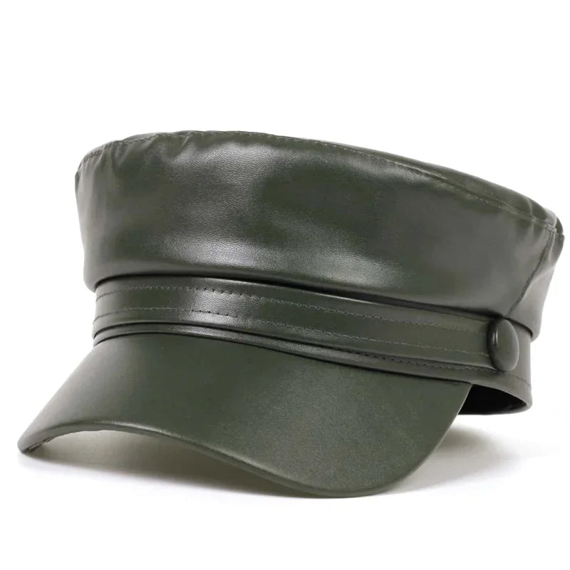 Pu Leathe Solid Color Army Caps Spring and Autumn Outdoor Casual Adult Sun Hats Hip Hop Hat Sunscreen Hat Sports Cap