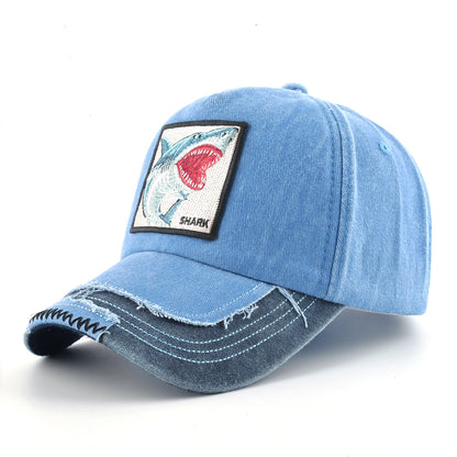 Vintage Denim Baseball Cap With Embroidery Shark Patch Men Snapback Hip Hop Dad Hats Women Four Seasons Adjustable Visor Cap