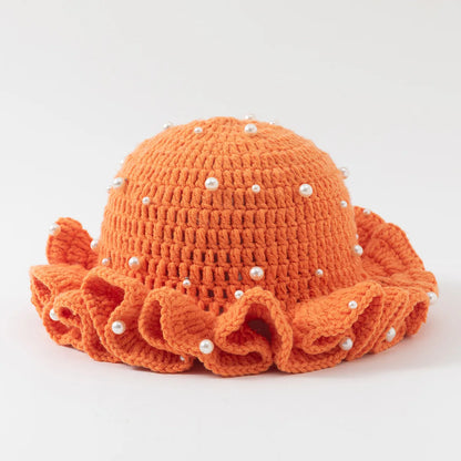 Fashion Handmade Crochet Bucket Hat for Woman Teen Outdoor Commute Fisherman Beanie Ruffled Brim Winter Windproof Carnival Cap