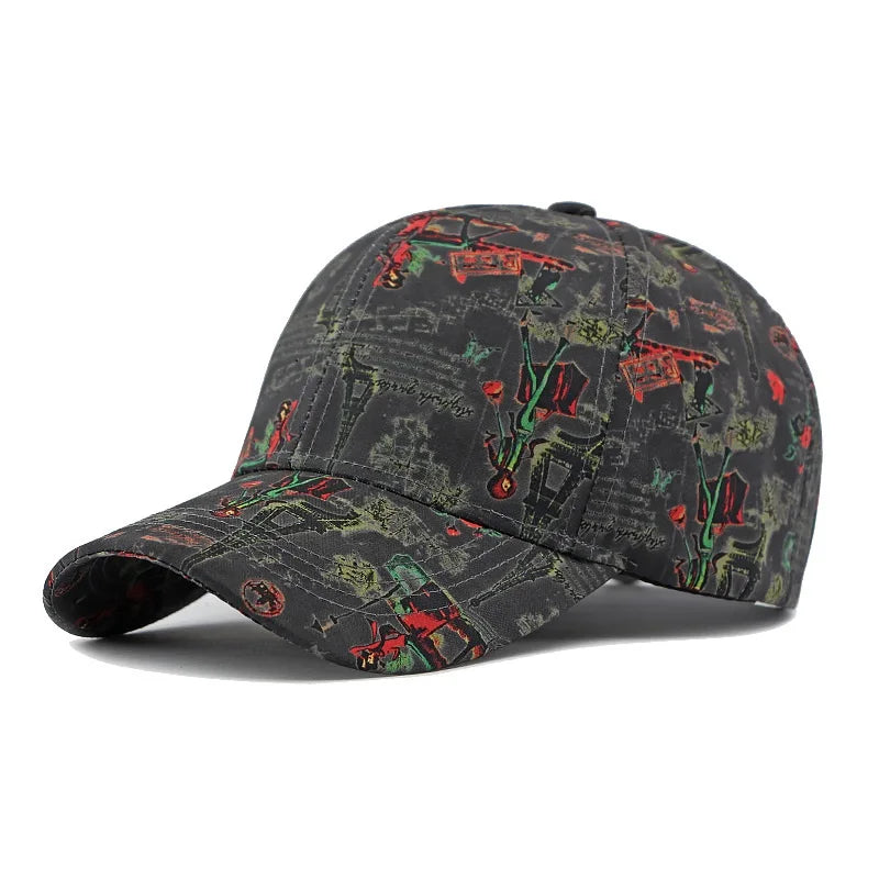 Ethnic Wind Hat for Men and Women Outdoor Sunshade Baseball Hat Fashion Imitation Cowboy Print Hard Top Duck Tongue Hat Trend