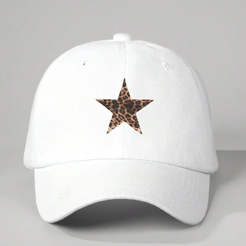 Leopard Print Star Soft Cotton Baseball Cap Unisex Adjustable Casual Dad Hats Perfect For Outdoor Active fishing Travel Headwear