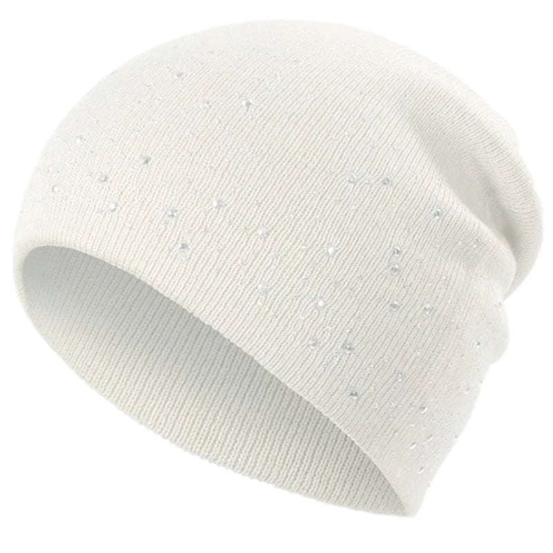Hot Sale Women Casual Winter Fall Hat Stylish & Shiny Rhinestone Decor Women's Beanie Outdoor Streetwear Knitted Hat