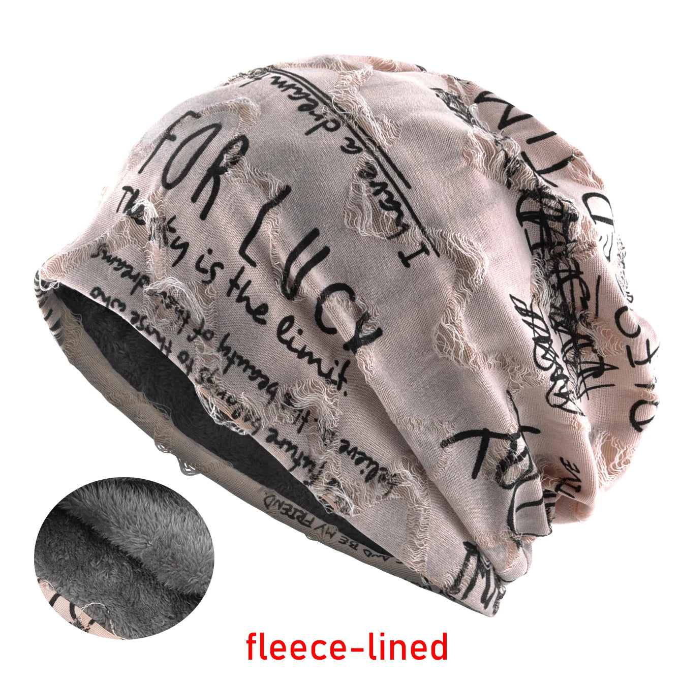 Winter Warm Fleece-lined Beanie Hat For Women Men Vintage Letter Print Distressed Cracked Design Beanie Outdoor Sport Casual Hat