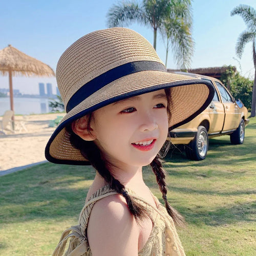 Sunscreen Hat for Spring Travel  Girls in Summer Straw Hat for UV Protection Bowtie Straw Hat