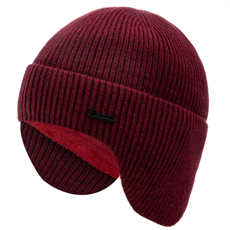 New Men Winter Hat Add Fleece Warm Earflap Cap Stylish Soft Beanie Hat For Male Outdoor Thicken Ski Sports Knitted Hat