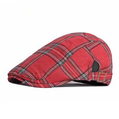 Golexury Spring and Summer Thin Breathable Cap Men's British Retro Beret Women's Bud Top Hat Casual Plaid Visors Hat for Dad