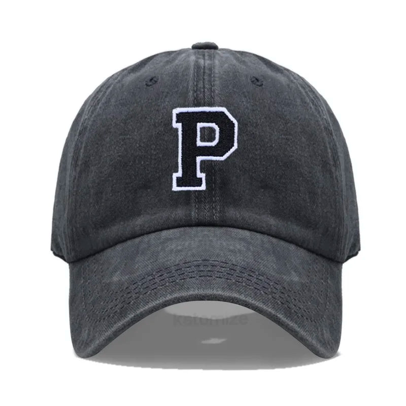 Initial Letter A-Z Embroider Baseball Cap For Men Womne Washed Cotton Dad Hat Fashion Team Sport Visors Snapback Caps