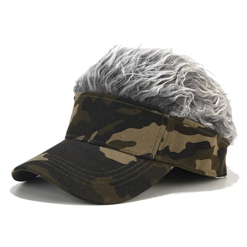 Camouflage Baseball Cap Spiked Hairs Wig Unisex Fake Wigs Hat Hip Hop Street Outdoor Casual Visor Golf Sun Hats