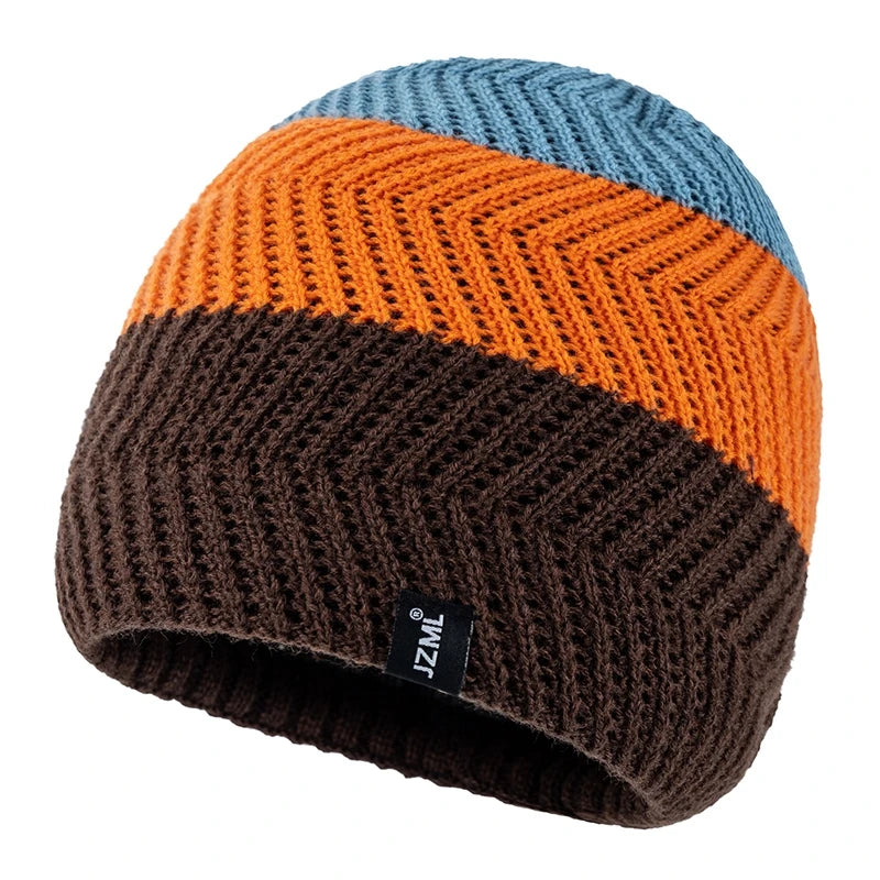 Hot Sale Unisex JZML Letter Label Decor Beanie Hat Casual Colorful Stripes Winter Knitted Hat Daily Life Outdoor Ski Sports Cap