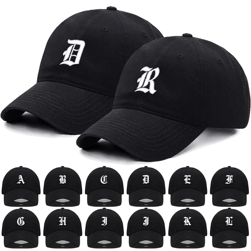 Old English Letter A-Z Embroider Baseball Cap For Men Womne High Quality Soft Cotton Fashion Team Sport Visors Snapback Caps