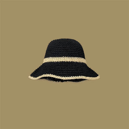 Unisex Wavy Brim Straw Hat – Foldable Beach Bucket Panama Fisherman Sun Hat (Wide Brim)