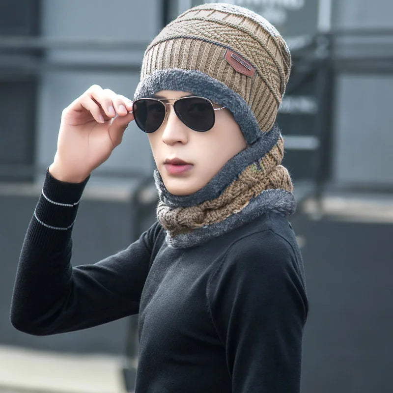 Unisex Winter Knit Beanie – Thick Fleece Neck Warmer, Windproof Warm Hat