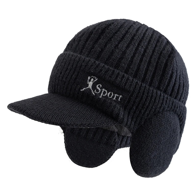 New Unisex Winter Hat Plush Fur Lined Warm Earflap Cap Stylish Beanie Hat For Men Women Outdoor Thicken Ski Sports Knitted Hat
