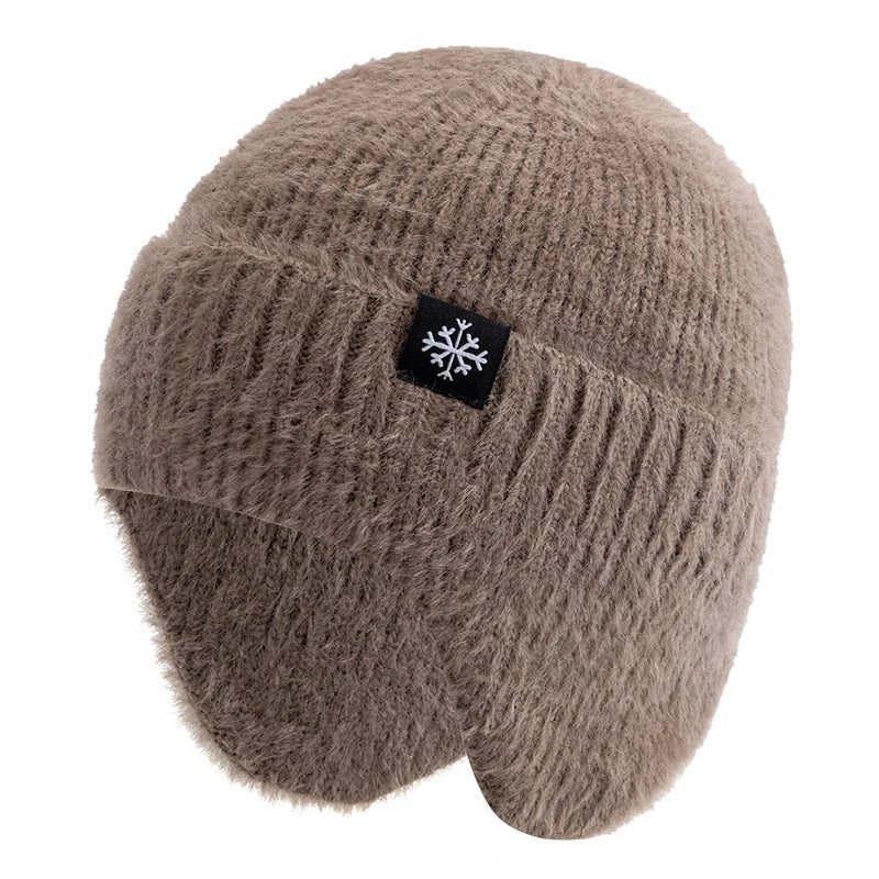 New Women Candy Colors Earflap Winter Hat Fashion Faux Fur Knitted Hat Kpop Style Soft Beanie Hats Female Streetwear Cap