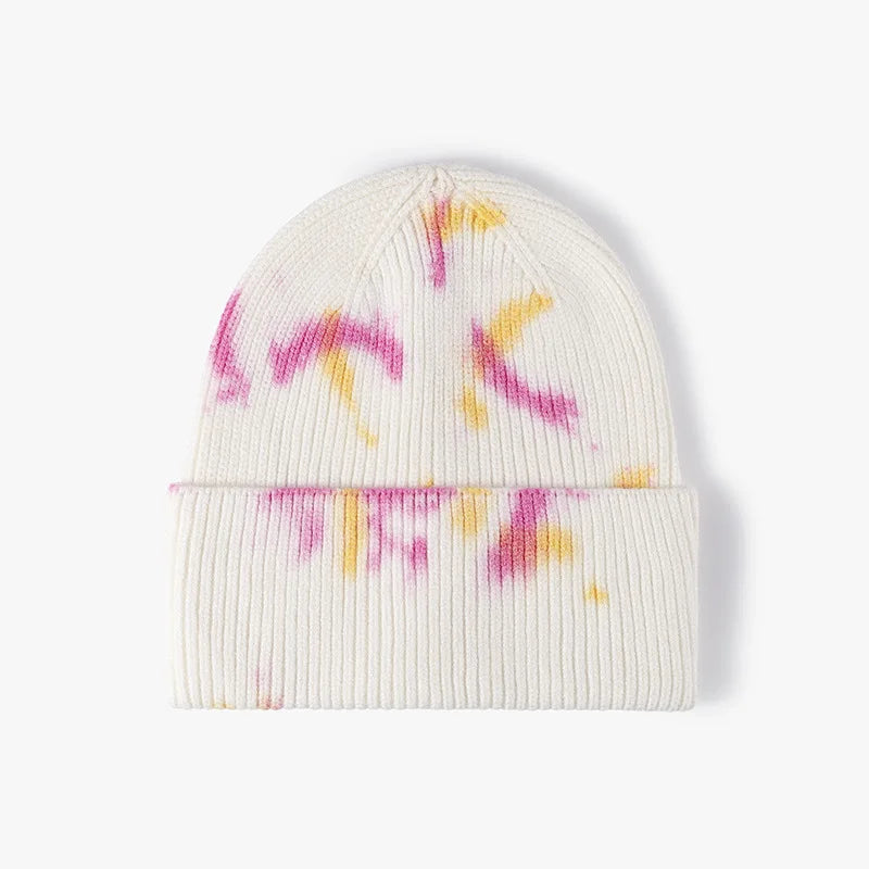 High Quality Fashion Women Men Autumn Winter Warm Beanie Hat Tie Dye Lady Male Knitted Wool Beanies Hat Cap For Women Men