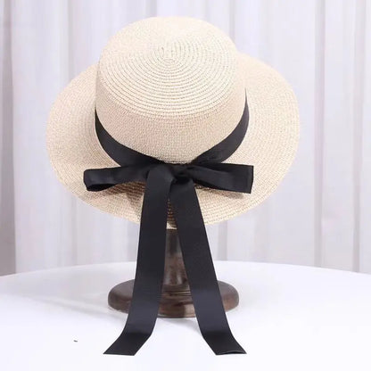 Spring Summer Classics Straw Hat Female Flat Top Bucket Hats Chapeu Sweet Bow Sombrero Mujer Fedora Sun Cap Panama Bob