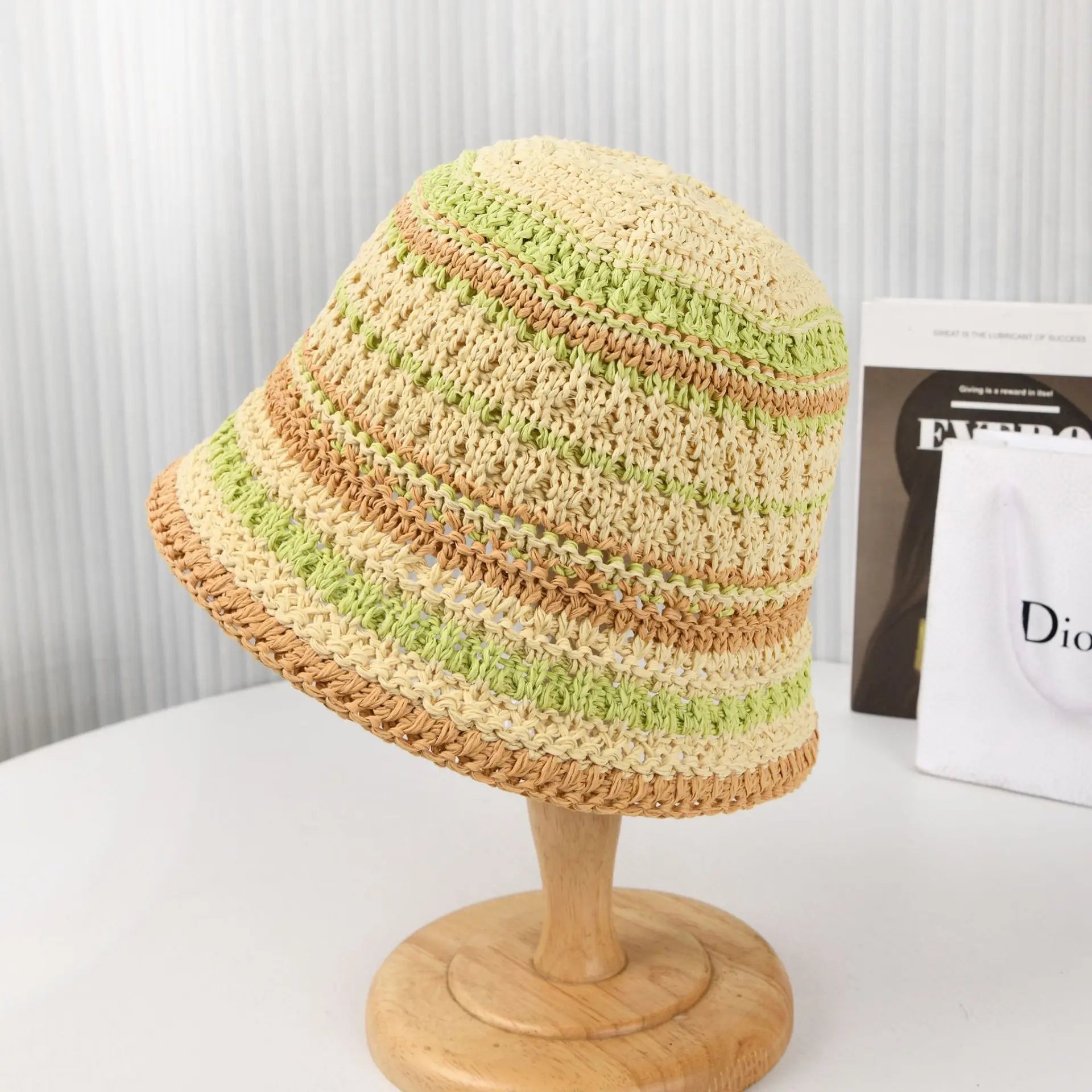 Korean New Striped Beach Vacation Fisherman Hat Gradient Versatile Round Top Beach Sun Protection and Sunshade Hat