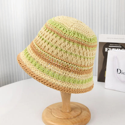 Korean New Striped Beach Vacation Fisherman Hat Gradient Versatile Round Top Beach Sun Protection and Sunshade Hat
