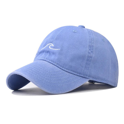 Unisex Washed Cotton Baseball Cap – Wave Embroidery Vintage Dad Hat Snapback
