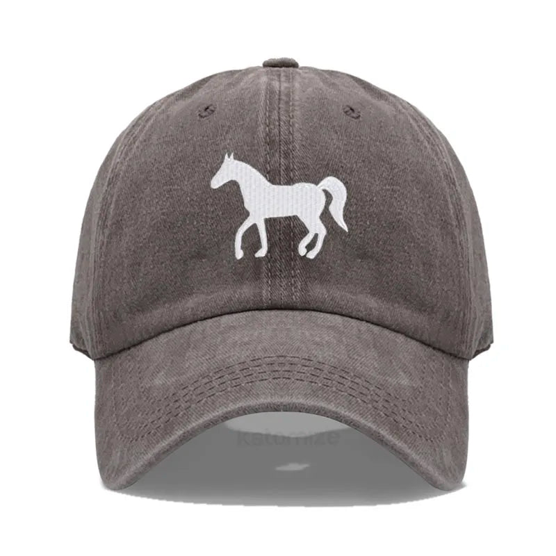 Horse Embroidered Baseball Cap for Women Men Fashion Adjustable Washed Cotton Dad Hat Unisex Classic Golf Caps