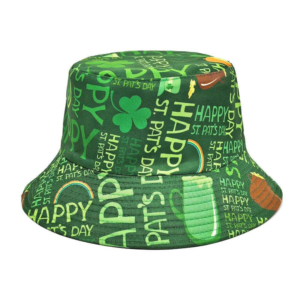 2025 St Patrick's Day Bucket Hat for Women Men Tropical Print Revisible Summer Double Side Sun Hat Green Leaf Panama Beach Cap