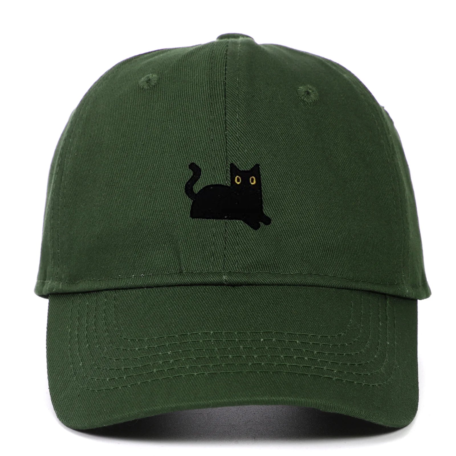 New Cute Cat Embroidery Soft Top Baseball Cap Men and Women Summer Visor Outdoor Hip Hop Dad Hat Black