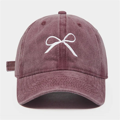 New Women Cotton Cute Washed Baseball Cap Four Season Female Lady Fashion Outdoor Casual Retro Bowknot Cap Hat for Women