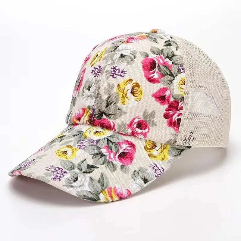 Fashion Women's Summer Cap Floral Print Trucker Hat Outdoor Streetwear Cap Female Baseball Cap With Flowers And Plants Design