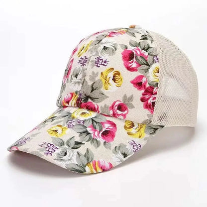 Fashion Women's Summer Cap Floral Print Trucker Hat Outdoor Streetwear Cap Female Baseball Cap With Flowers And Plants Design