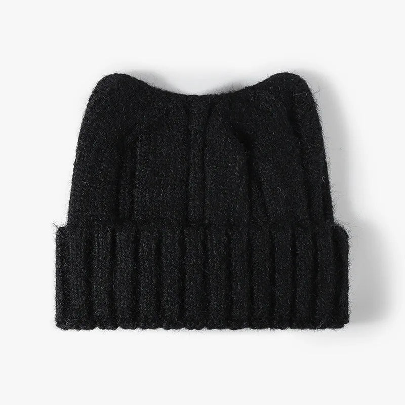 New Cool Autumn Winter Women Thick Wool Cute Beanie Hat Cat Ear High Quality Outdoor Warm Knitted Beanie Cap Hat For Women