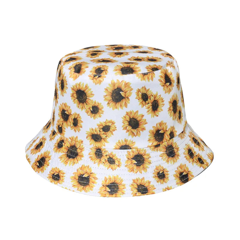 Fashion Women Sunflower Print Cotton Bucket Hats Spring Summer Girl Lady Outdoor Panama Fisherman Cap Hat For Women DropShipping