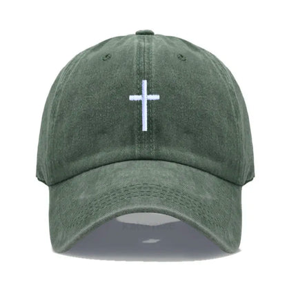 Cross Embroidered Baseball Cap for Women Men Fashion Adjustable Washed Cotton Dad Hat Unisex Classic Golf Caps