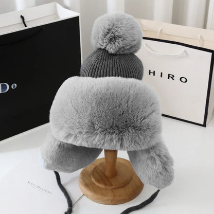 Fashion Lei Feng Hat For Women Autumn And Winter Trapper Earflap Ski Cap Female Thick Warm Beanie Hat Fur Pompom Russain Hat