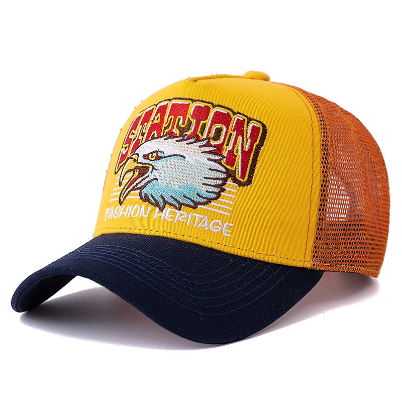 Hot Sale Unisex Fashion Eagle Head Mesh Trucker Hat Breathable Summer Baseball Cap Man Women Streetwear Snapback Hat
