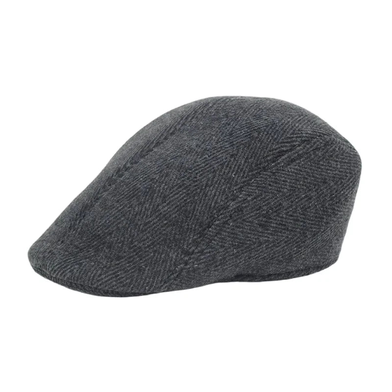 Fall Winter Men Beret Pu Plaid Peaked Forward Cap for The Middle Elderly Men Dad Grandpa Thick Ear Protection Military Hat Beret