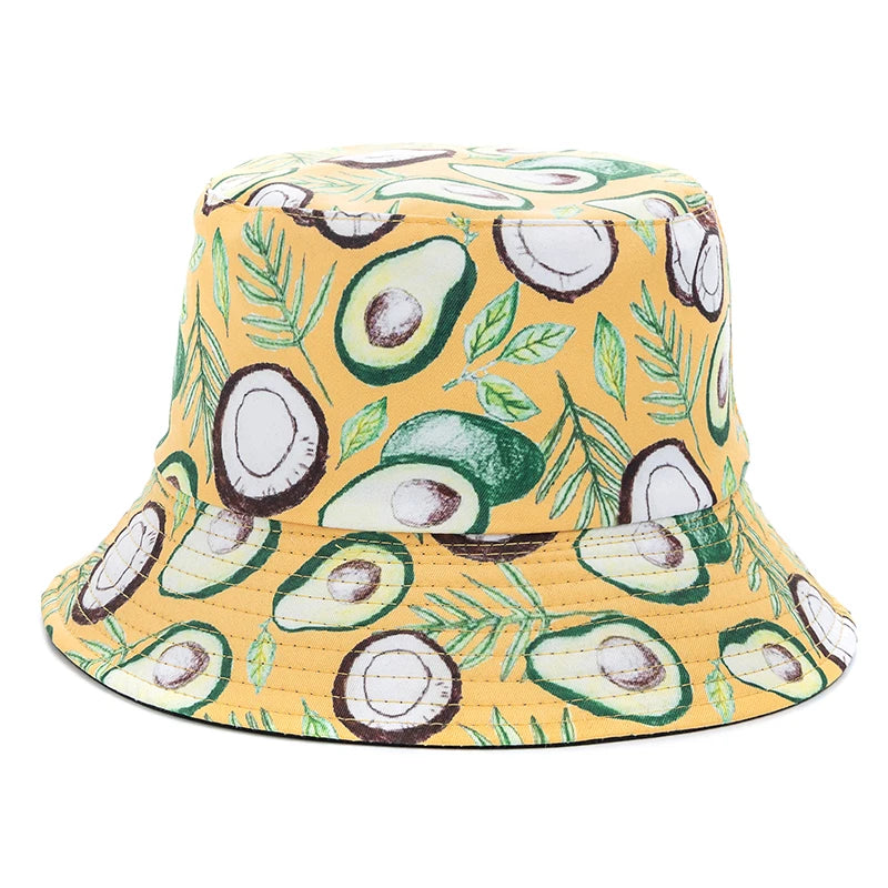 Hot Sale Unisex Bucket Hats Summer Double-sided Wear Fruit Printing Women Cap Outdoor Sun Hat Men Classic Panama Bucket Hat