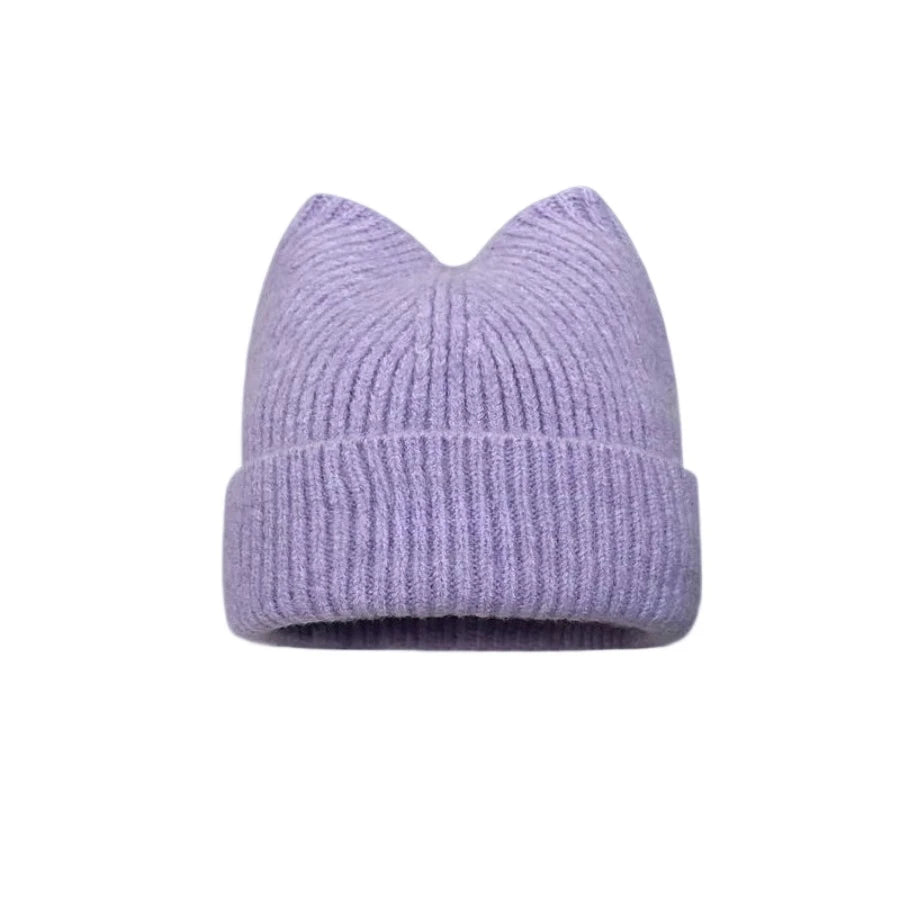 Cat Ears Wool Hat Female Autumn and Winter Korean  Cute Face Small Knitted Hat Big Head Circumference Warm Ear Protection Hat