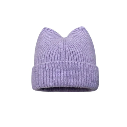 Cat Ears Wool Hat Female Autumn and Winter Korean  Cute Face Small Knitted Hat Big Head Circumference Warm Ear Protection Hat