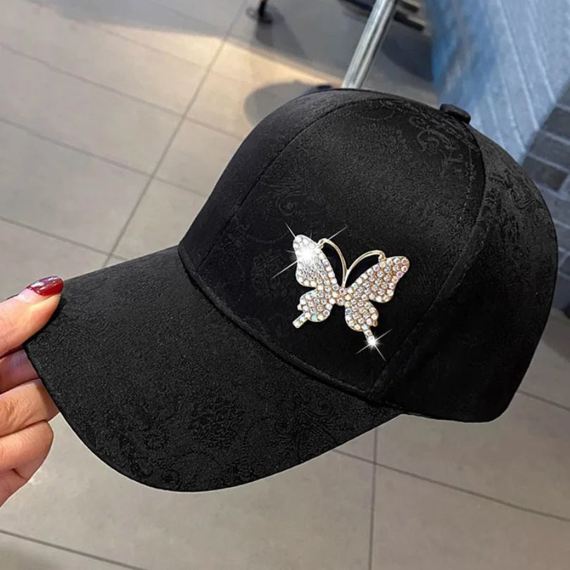 Rhinestone Butterfly Baseball Cap Women's Spring Summer Versatile Sunshade Hat Lace Pattern Baseball Cap