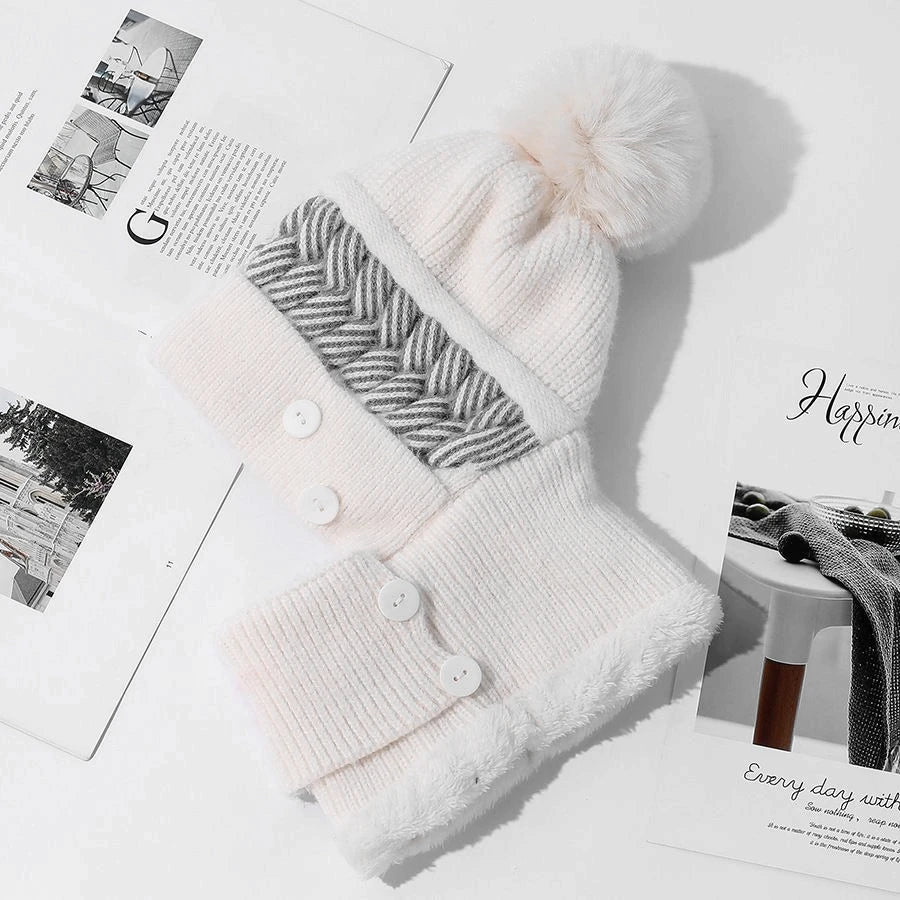New Style Female Pompoms Winter Hats Plush Fur Lined Keep Warm Winter Hat Women Windproof Coldproof Thicken Balaclava Cap